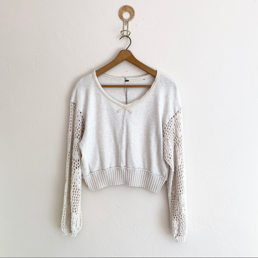 Free People Cropped Sweatshirt Crochet Sleeves